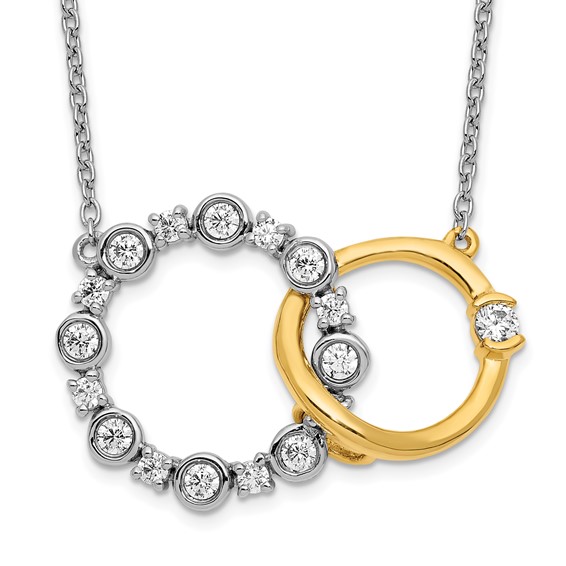 14k Two-tone 3/8ct Lab Grown Dia VS/SI+ G+ Circle Interlock 18in Necklace