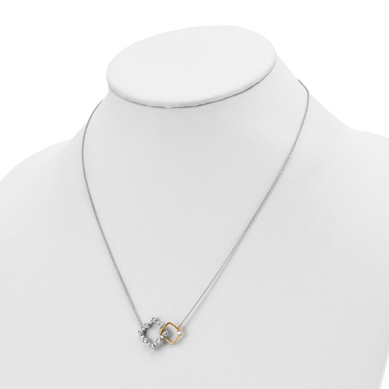 14k Two-tone 3/8ct Lab Grown Dia VS/SI+ G+ Square Interlock 18in Necklace - Image 3