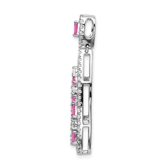 14kw 7/8 ct Lab Grown Diamond VS/SI+ G+ & Lab Cr Pink Sapphire Pendant - Image 2