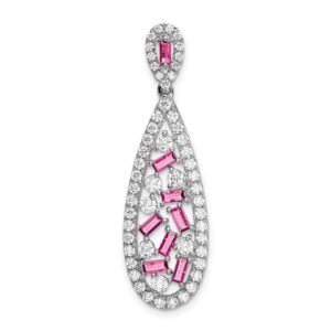 14kw 7/8 ct Lab Grown Diamond VS/SI+ G+ & Lab Cr Pink Sapphire Pendant