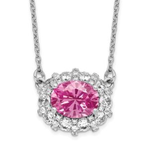 14kw 1ct Lab Grown Dia VS/SI+ G+ & Cr Pink Sapphire Comp 18in Necklace