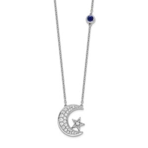 14kw 1/5ct Lab Grown Dia VS/SI+ G+ w/Cr Sapp Moon/Star Comp 18in Necklace