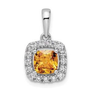 14kw 1/4ct Lab Grown Dia VS/SI+ G+ Nov Birthstone Citrine Halo Pendant
