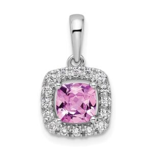 14kw 1/4ct Lab Grown Dia VS/SI+ G+ Oct Birthstone Cr Sapphire Halo Pendant