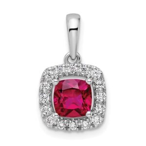 14kw 1/4ct Lab Grown Dia VS/SI+ G+ July Birthstone Cr Ruby Halo Pendant