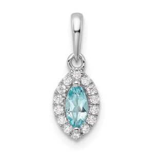 14kw 1/10 ct Lab Grown Dia VS/SI+ G+ & Aquamarine March Birthstone Pendant