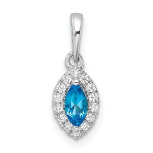 14kw 1/10 ct Lab Grown Dia VS/SI+ G+ & Blue Topaz Dec Birthstone Pendant