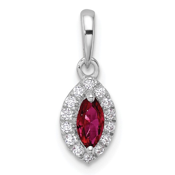14kw 1/10 ct Lab Grown Dia VS/SI+ G+ & Cr Ruby July Birthstone Pendant