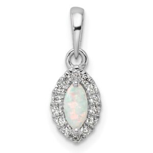 14kw 1/10 ct Lab Grown Dia VS/SI+ G+ & Cr Opal October Birthstone Pendant