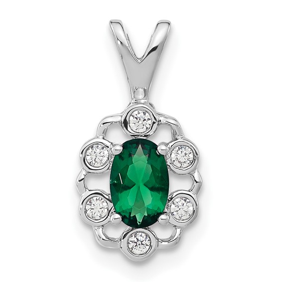 14k White Gold 1/10 ct Lab Grown Diamond VS/SI+ G+ & Cr Emerald Pendant