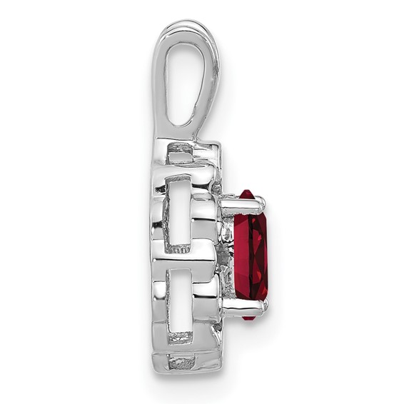 14k White Gold 1/10 ct Lab Grown Diamond VS/SI+ G+ & Cr Ruby Pendant - Image 2