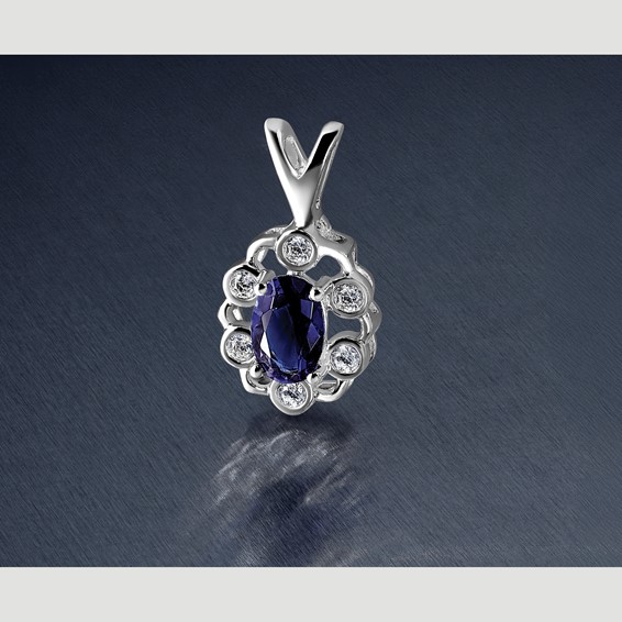 14k White Gold 1/10 ct Lab Grown Diamond VS/SI+ G+ & Cr Sapphire Pendant - Image 5