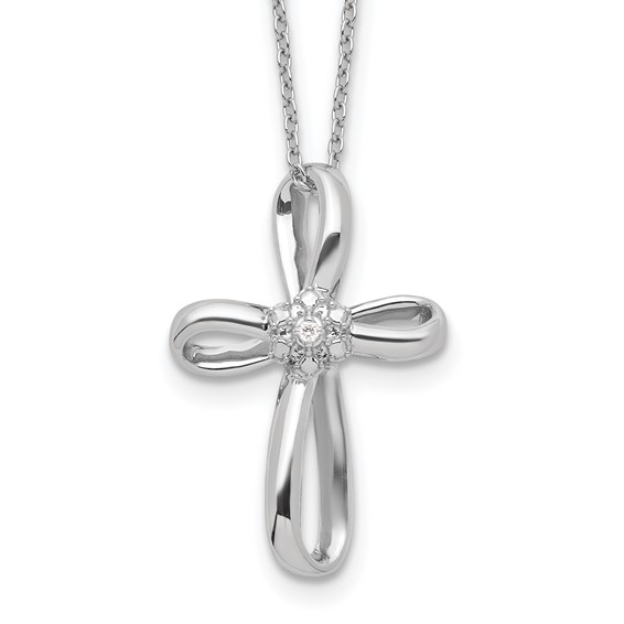 14kw .01ct Lab Grown Dia VS/SI+ G+ Comp 18in Cross Pendant Necklace