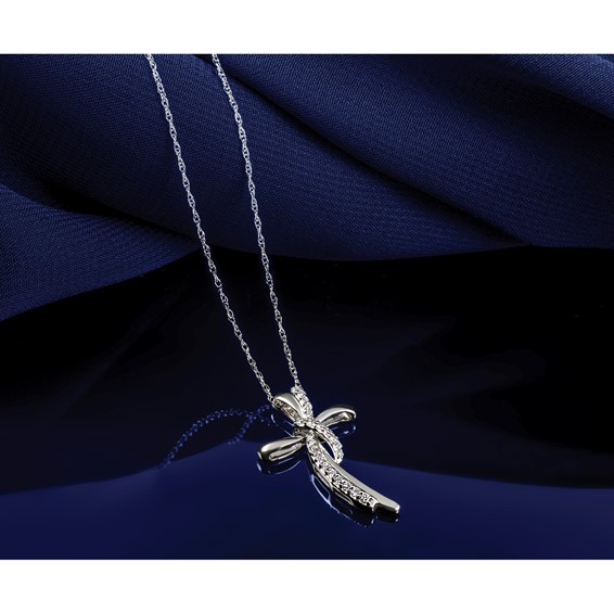 14kw 1/8ct Lab Grown Dia VS/SI+ G+ Comp 18in Cross Pendant Necklace - Image 4