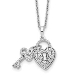 14kw 1/2ct Lab Grown Dia VS/SI+ G+ Comp 18in Heart Lock &Key Necklace
