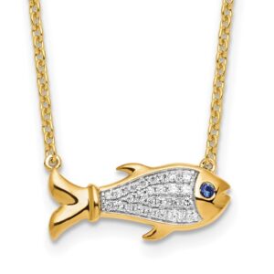 14k 1/6ct Lab Grown Diamond VS/SI+ G+ &Cr Sapp Comp Fish 18in Necklace