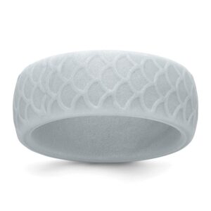Silicone Metallic Silver 8.70mm Fish Scale Pattern Band
