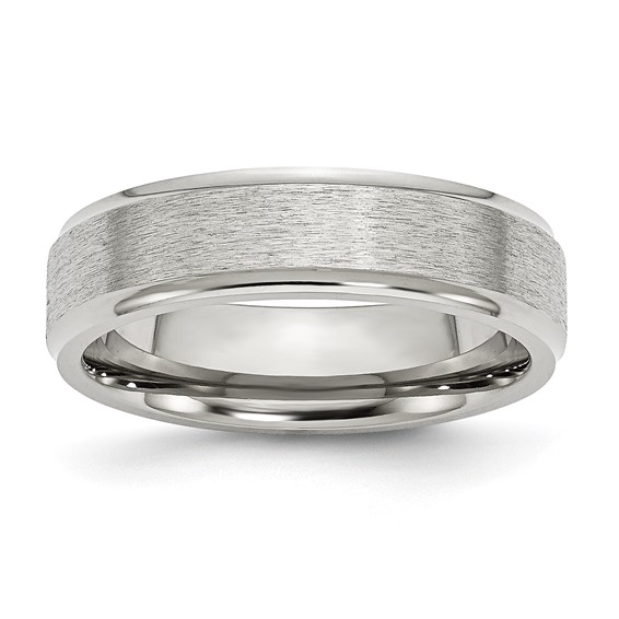 Stainless Steel Polished w/Satin Center 6mm Ridged Edge Band