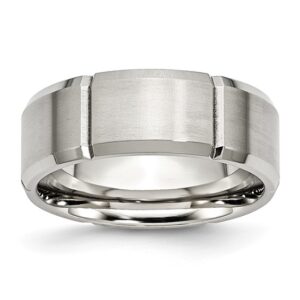 Stainless Steel Brushed/Polished Grooved 8mm Beveled Edge Band