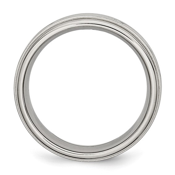 Stainless Steel Polished/Brushed Criss-cross Design 7mm Ridged Edge Band - Image 2