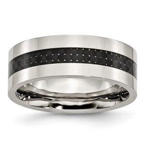 Stainless Steel Polished w/Black Carbon Fiber Inlay 8mm Flat Band