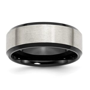 Stainless Steel Polished Black IP w/Brushed Center 8mm Beveled Edge Band