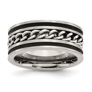 Stainless Steel Brushed & Polished Black IP-plated Chain Inlay 10mm Band