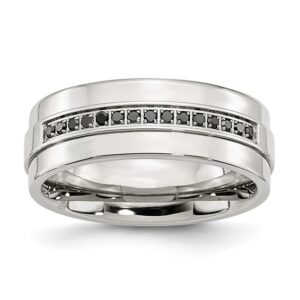 Stainless Steel Polished 1/6ct Black Diamond 8mm Flat Band
