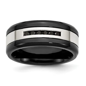 Stainless Steel Polished Black IP-plated 1/4ct Black Diamond 9mm Band