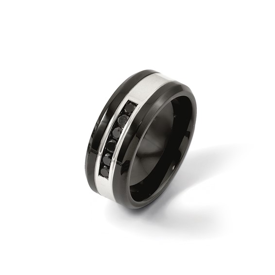 Stainless Steel Polished Black IP-plated 1/4ct Black Diamond 9mm Band - Image 9