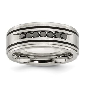 Stainless Steel Brushed/Polished Black IP 1/2ct Black Diamond 9mm Band