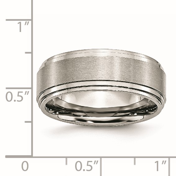 Stainless Steel Polished w/Brushed Center 8mm Ridged Edge Band - Image 6