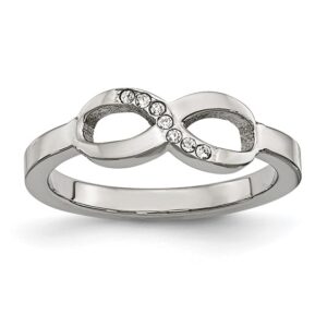 Stainless Steel Polished Infinity Symbol CZ Ring