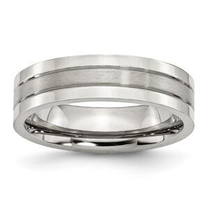 Stainless Steel Polished w/Satin Center 6mm Grooved Band