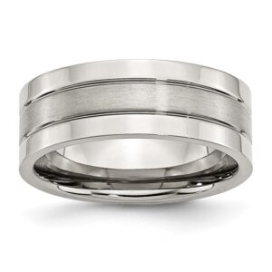 Stainless Steel Polished w/Satin Center 8mm Grooved Band