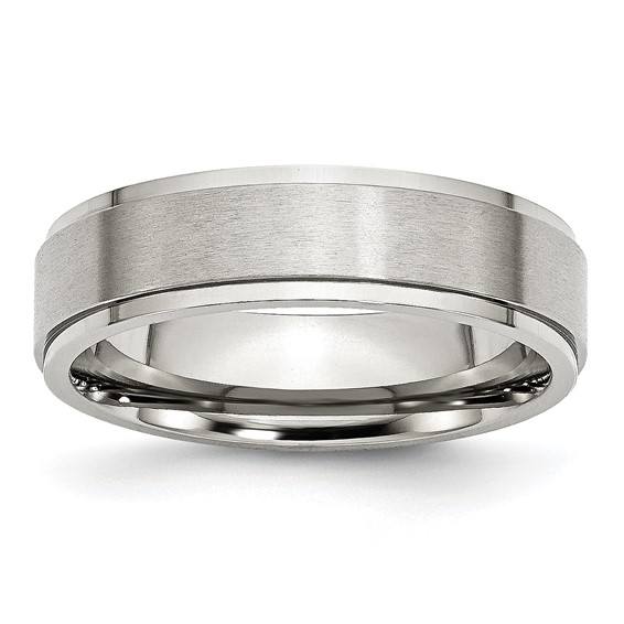 Stainless Steel Polished w/Brushed Center 6mm Ridged Edge Band