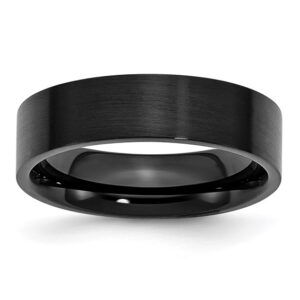 Stainless Steel 6mm Black IP-plated Brushed Flat Band