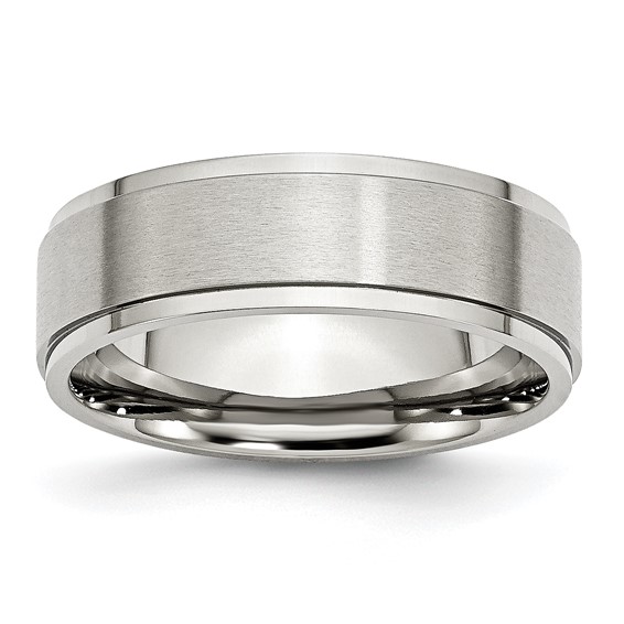 Stainless Steel Polished w/Brushed Center 7mm Ridged Edge Band