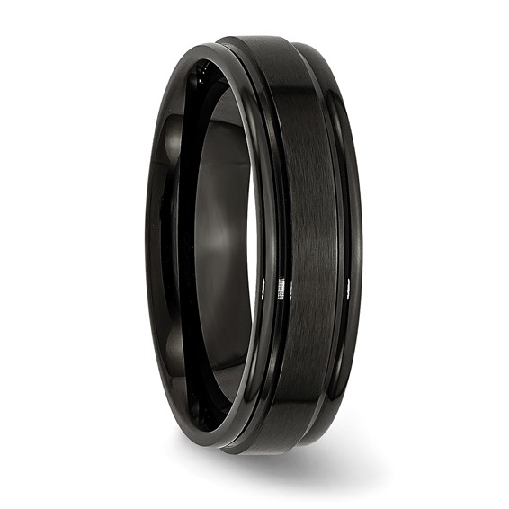 Stainless Steel 6mm Black IP-plated Brushed Center/Polished Edges Band - Image 4