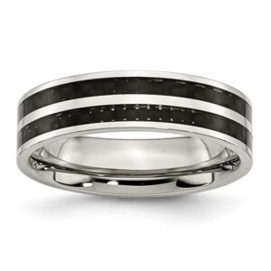 Stainless Steel Polished Double Row Black Carbon Fiber Inlay 6mm Band