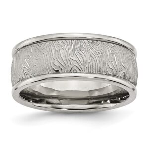 Stainless Steel Polished and Textured 9mm Rounded Edge Ring