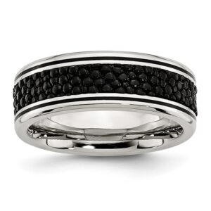 Stainless Steel Polished Grooved/Genuine Stingray Textured 8mm Band