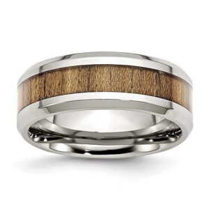 Stainless Steel Polished w/Koa Wood Inlay Enameled 8mm Band