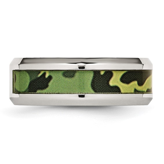 Stainless Steel Polished Camouflage .03ct Diamond 8mm Band - Image 3