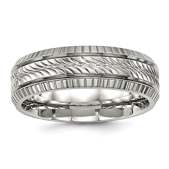 Stainless Steel Polished and Textured 7mm Grooved Band