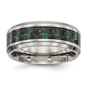 Stainless Steel Polished Black/Green Carbon Fiber Inlay 8mm Band