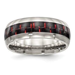 Stainless Steel Polished Black/Red Carbon Fiber Inlay 8mm Band