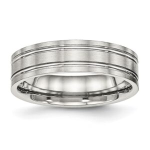 Stainless Steel Brushed and Polished 6mm Ridged Flat Band