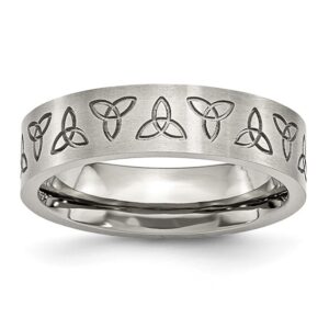 Stainless Steel Brushed w/Engraved Trinity Symbol 6mm Band