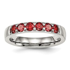 Stainless Steel Polished Red CZ 4mm Band